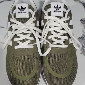 Adidas Olive and White Lace-Up Sneakers